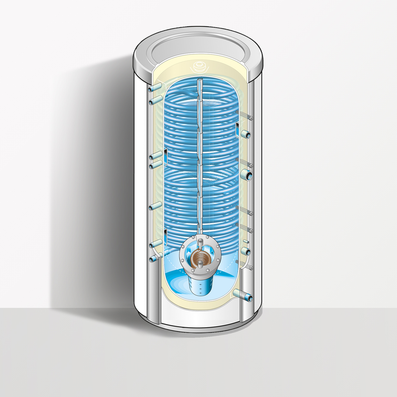 Accumulatori di energia - Diverse fonti di energia - Caldaie a  condensazione a gas o a gasolio, pompe di calore, collettori solari,  caldaie a biomassa o stufe